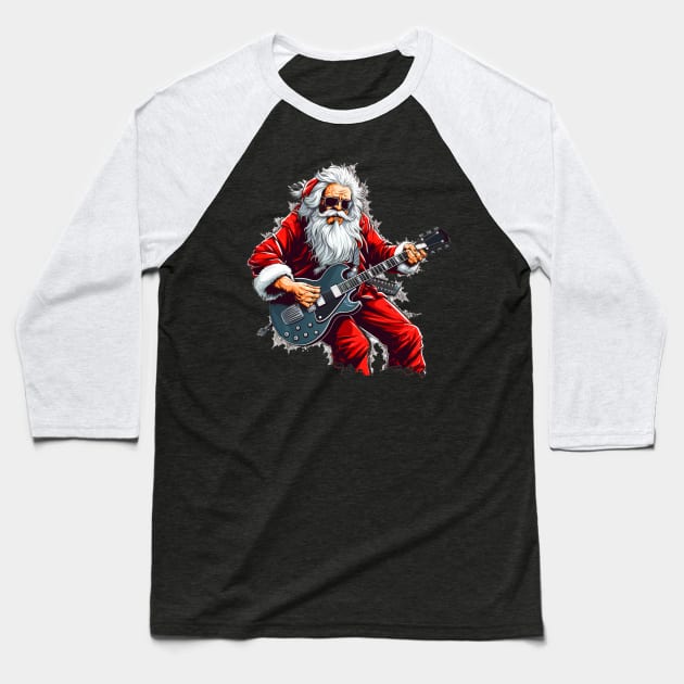 Guitar Santa Baseball T-Shirt by MZeeDesigns